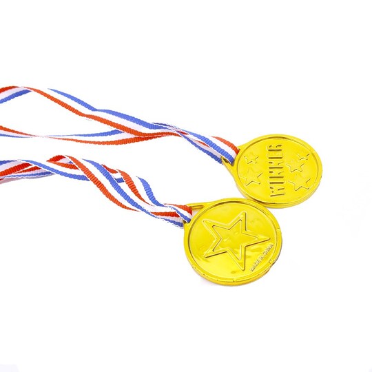 24 Pieces Kids Plastic Gold Winner Gold Award Medals with Neck Ribbon Party Favor Birthday Present Dress Up, Medals for Awards